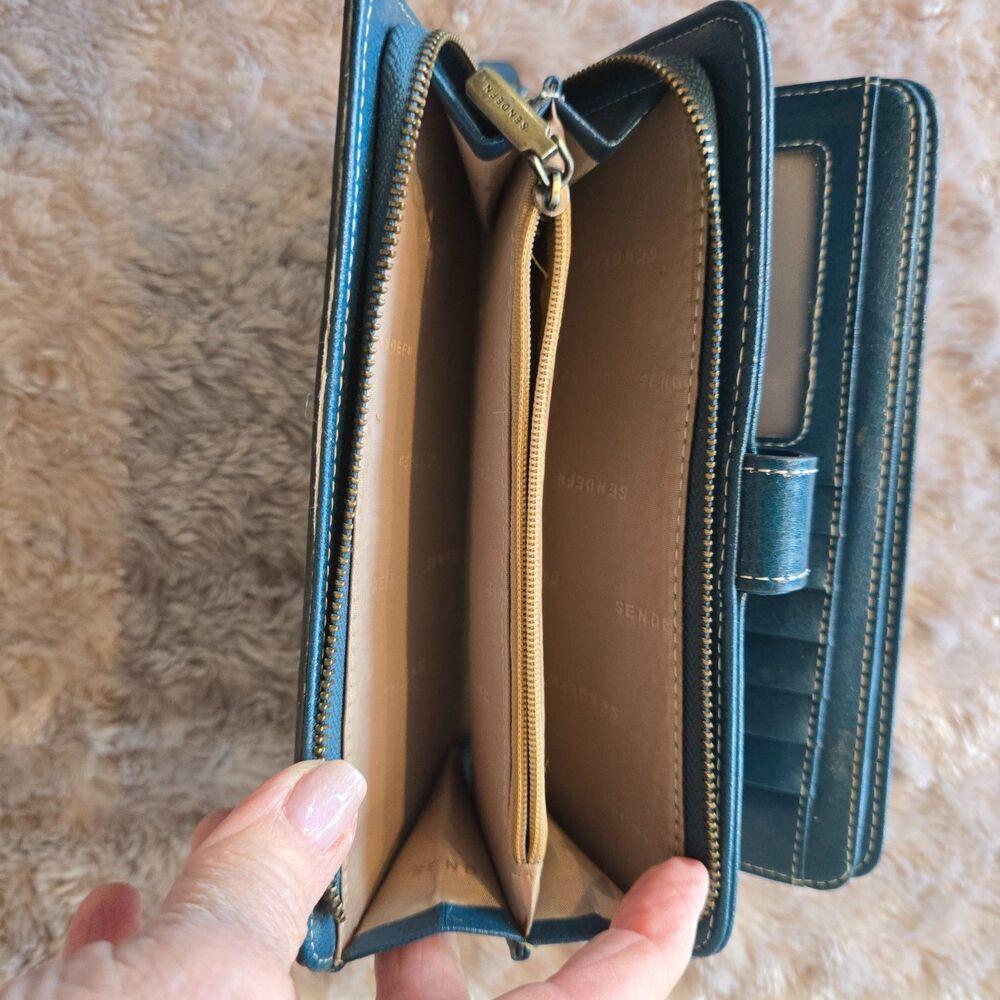 SENDEFN Wallet Leather Bifold Organizer Teal RFID Snap Zip Card Holder - Picture 2 of 15
